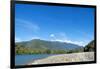 Fishermen walking along a shingle beach next to the trout-filled Puelo River in Northern Patagonia,-Alex Robinson-Framed Photographic Print