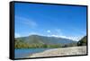 Fishermen walking along a shingle beach next to the trout-filled Puelo River in Northern Patagonia,-Alex Robinson-Framed Stretched Canvas