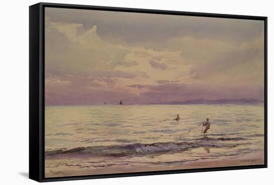 Fishermen Working at Sunset, 1868-71 (W/C on Paper)-Henry Moore-Framed Stretched Canvas