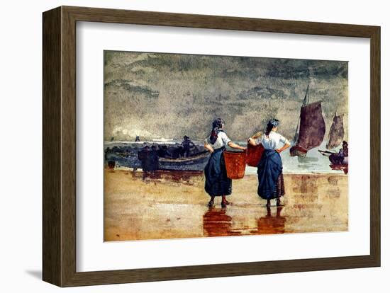 Fisherwomen at Tynemouth Beach-Winslow Homer-Framed Giclee Print