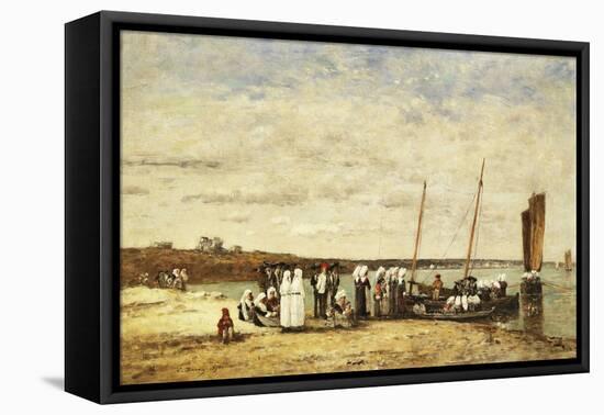 Fisherwomen Disembarking from Plougastel, 1870-Eugène Boudin-Framed Stretched Canvas