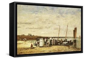 Fisherwomen Disembarking from Plougastel, 1870-Eugène Boudin-Framed Stretched Canvas