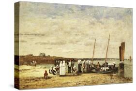 Fisherwomen Disembarking from Plougastel, 1870-Eugène Boudin-Stretched Canvas