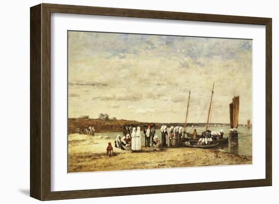 Fisherwomen Disembarking from Plougastel, 1870-Eugène Boudin-Framed Giclee Print