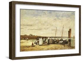 Fisherwomen Disembarking from Plougastel, 1870-Eugène Boudin-Framed Giclee Print