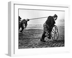 Fisherwomen from Newbiggin, Northhumberland, England Hauling up the Boats 1930s-null-Framed Premium Photographic Print