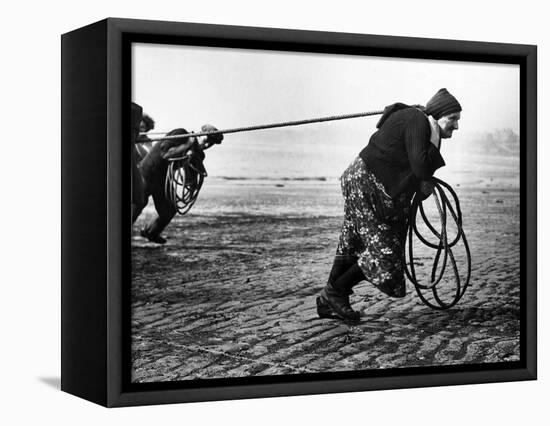 Fisherwomen from Newbiggin, Northhumberland, England Hauling up the Boats 1930s-null-Framed Stretched Canvas