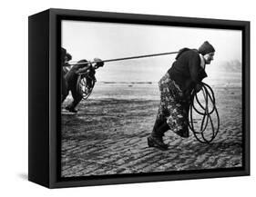 Fisherwomen from Newbiggin, Northhumberland, England Hauling up the Boats 1930s-null-Framed Stretched Canvas