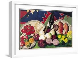 Fishes with Knife, Lemons and Vegetables, 2005-Pedro Diego Alvarado-Framed Giclee Print