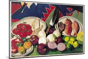 Fishes with Knife, Lemons and Vegetables, 2005-Pedro Diego Alvarado-Mounted Giclee Print
