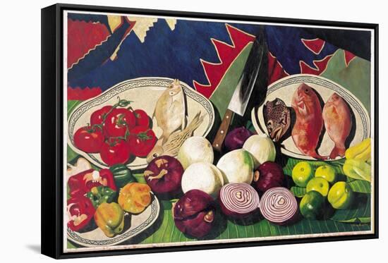 Fishes with Knife, Lemons and Vegetables, 2005-Pedro Diego Alvarado-Framed Stretched Canvas