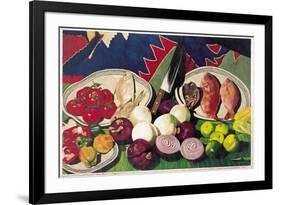 Fishes with Knife, Lemons and Vegetables, 2005-Pedro Diego Alvarado-Framed Giclee Print