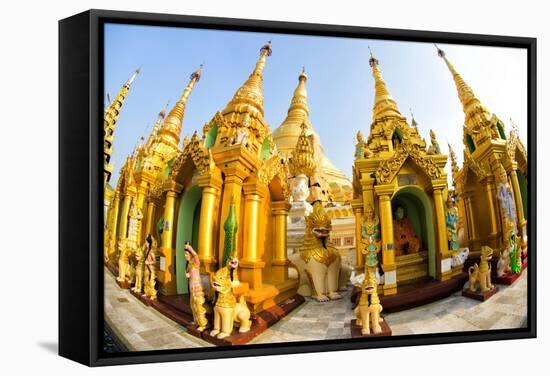 Fisheye Image of Shrines at Shwedagon Paya (Pagoda), Yangon (Rangoon), Myanmar (Burma), Asia-Lee Frost-Framed Stretched Canvas