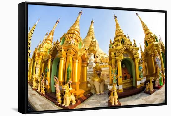 Fisheye Image of Shrines at Shwedagon Paya (Pagoda), Yangon (Rangoon), Myanmar (Burma), Asia-Lee Frost-Framed Stretched Canvas