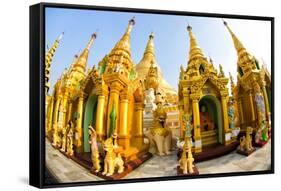 Fisheye Image of Shrines at Shwedagon Paya (Pagoda), Yangon (Rangoon), Myanmar (Burma), Asia-Lee Frost-Framed Stretched Canvas