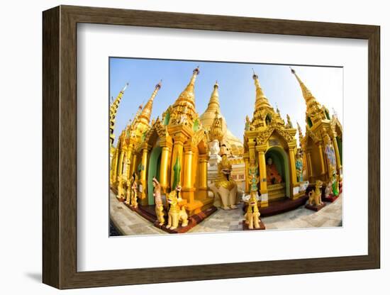 Fisheye Image of Shrines at Shwedagon Paya (Pagoda), Yangon (Rangoon), Myanmar (Burma), Asia-Lee Frost-Framed Photographic Print