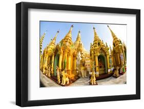 Fisheye Image of Shrines at Shwedagon Paya (Pagoda), Yangon (Rangoon), Myanmar (Burma), Asia-Lee Frost-Framed Photographic Print