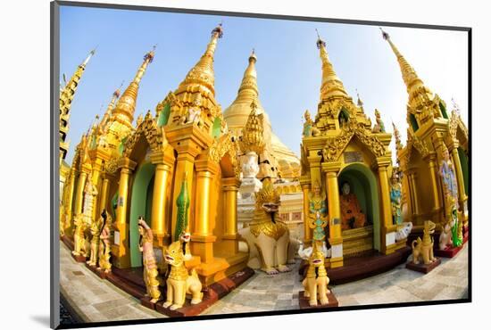 Fisheye Image of Shrines at Shwedagon Paya (Pagoda), Yangon (Rangoon), Myanmar (Burma), Asia-Lee Frost-Mounted Photographic Print