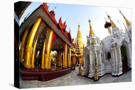 Fisheye Image of Temples and Shrines at Shwedagon Paya (Pagoda)-Lee Frost-Stretched Canvas