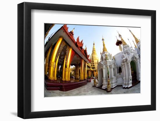 Fisheye Image of Temples and Shrines at Shwedagon Paya (Pagoda)-Lee Frost-Framed Photographic Print