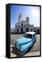 Fisheye Image of Vintage American Car and Church-Lee Frost-Framed Stretched Canvas