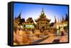 Fisheye Shot at Night of Temples at Shwedagon Paya (Pagoda)-Lee Frost-Framed Stretched Canvas