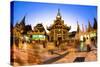 Fisheye Shot at Night of Temples at Shwedagon Paya (Pagoda)-Lee Frost-Stretched Canvas