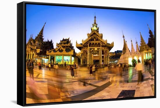 Fisheye Shot at Night of Temples at Shwedagon Paya (Pagoda)-Lee Frost-Framed Stretched Canvas