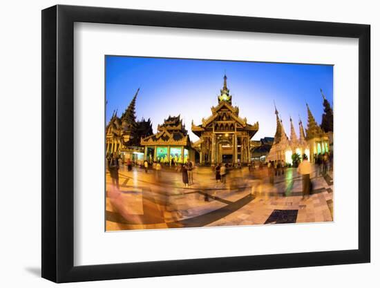 Fisheye Shot at Night of Temples at Shwedagon Paya (Pagoda)-Lee Frost-Framed Photographic Print