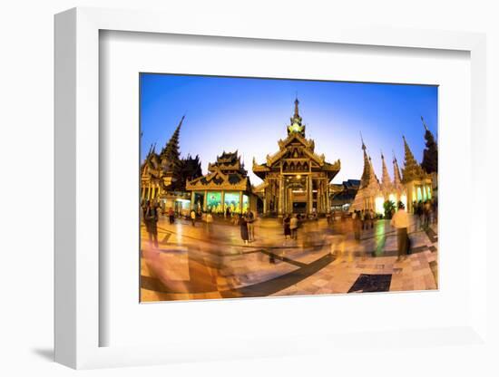 Fisheye Shot at Night of Temples at Shwedagon Paya (Pagoda)-Lee Frost-Framed Photographic Print