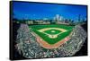 Fisheye view of crowd and diamond during a professional baseball game, Wrigley Field, Illinois-null-Framed Stretched Canvas