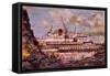 Fishguard Harbour Scene-John S. Smith-Framed Stretched Canvas