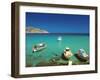 Fishiing Boats and Man Snorkelling at Anopi Beach, Karpathos, Dodecanese, Greek Islands, Greece-Sakis Papadopoulos-Framed Photographic Print