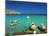Fishiing Boats and Man Snorkelling at Anopi Beach, Karpathos, Dodecanese, Greek Islands, Greece-Sakis Papadopoulos-Mounted Photographic Print