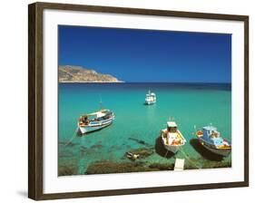 Fishiing Boats and Man Snorkelling at Anopi Beach, Karpathos, Dodecanese, Greek Islands, Greece-Sakis Papadopoulos-Framed Photographic Print