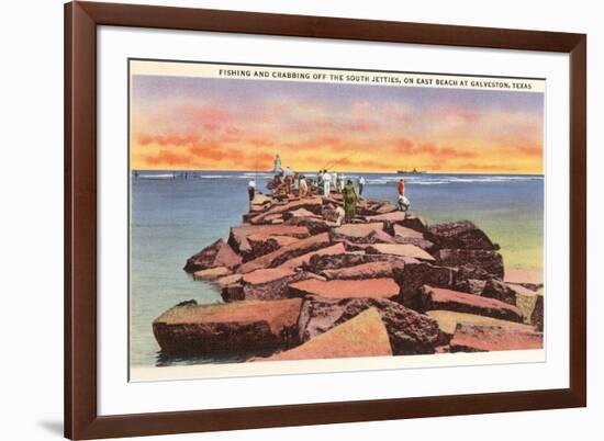 Fishing and Crabbing, Galveston, Texas-null-Framed Premium Giclee Print