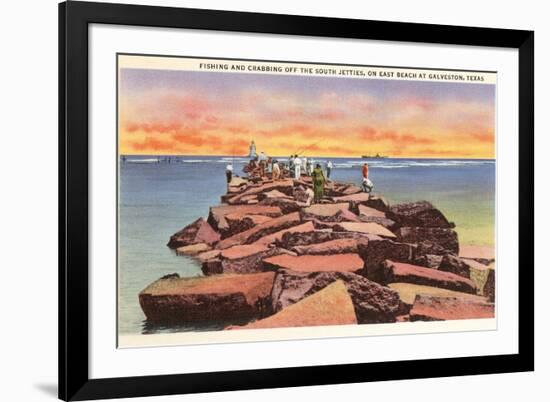 Fishing and Crabbing, Galveston, Texas-null-Framed Premium Giclee Print