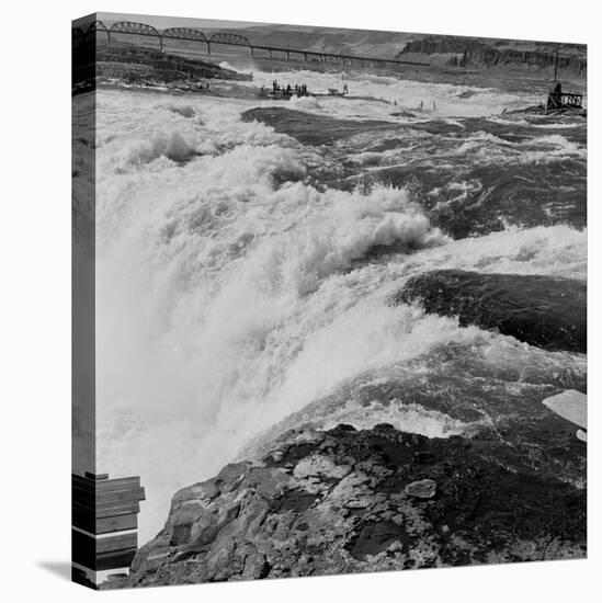 Fishing at Celilo Falls on the Columbia River, 1954-Virna Haffer-Stretched Canvas