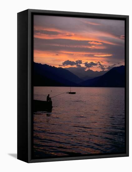 Fishing at Sunset, Lake Maggiore, Italy-Peter Thompson-Framed Stretched Canvas