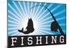 Fishing Blue Sports Poster Print-null-Mounted Poster