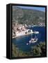 Fishing Boat and Harbour, Agia Kyriaki, Pelion, Greece-R H Productions-Framed Stretched Canvas