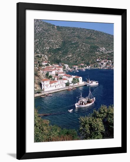 Fishing Boat and Harbour, Agia Kyriaki, Pelion, Greece-R H Productions-Framed Photographic Print