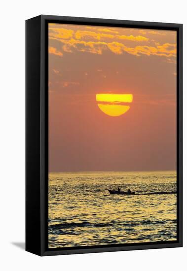 Fishing Boat and Sunset Off Playa Guiones Surf Beach-Rob Francis-Framed Stretched Canvas