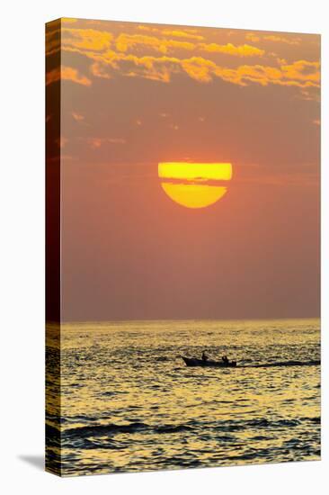 Fishing Boat and Sunset Off Playa Guiones Surf Beach-Rob Francis-Stretched Canvas