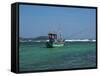 Fishing boat at anchor, Matara, Southern Province, Sri Lanka-null-Framed Stretched Canvas