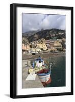 Fishing Boat at Quayside and Positano Town, Costiera Amalfitana (Amalfi Coast), Campania, Italy-Eleanor Scriven-Framed Photographic Print