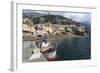 Fishing Boat at Quayside and Positano Town, Costiera Amalfitana (Amalfi Coast), Campania, Italy-Eleanor Scriven-Framed Photographic Print