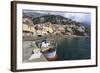 Fishing Boat at Quayside and Positano Town, Costiera Amalfitana (Amalfi Coast), Campania, Italy-Eleanor Scriven-Framed Photographic Print