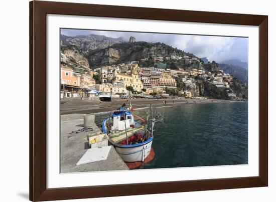 Fishing Boat at Quayside and Positano Town, Costiera Amalfitana (Amalfi Coast), Campania, Italy-Eleanor Scriven-Framed Photographic Print