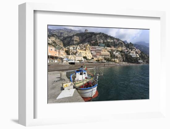 Fishing Boat at Quayside and Positano Town, Costiera Amalfitana (Amalfi Coast), Campania, Italy-Eleanor Scriven-Framed Photographic Print